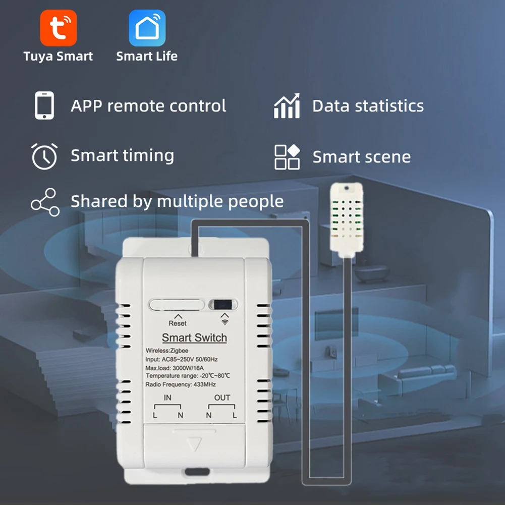 BNVN-Tuya Zigbee مفتاح درجة الحرارة والرطوبة 16A ترموستات لاسلكي ذكي مع مستشعر 1 متر يدعم التحكم الصوتي