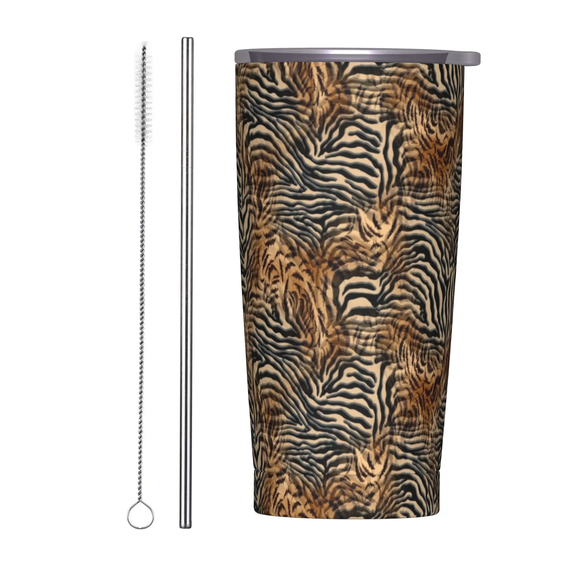 Leopard Texture Insulated Tumbler with Straws Lid Tiger Animals Skin Vacuum Coffee Mugs Home Hot Cold Drinks Cup, 20oz