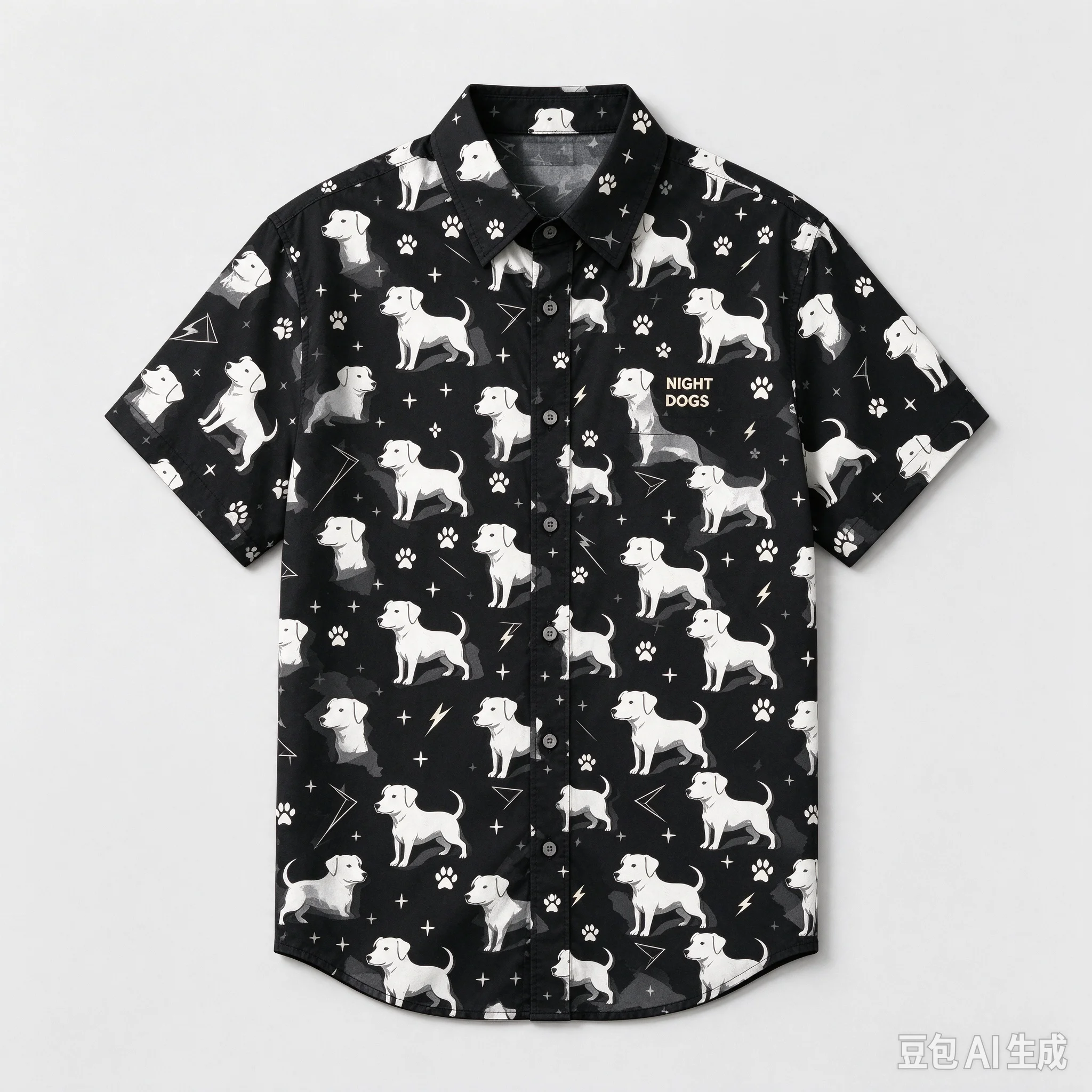Men Women Unisex Allover Dog Print Short Sleeve Shirt, Casual Button Down Tops, Loose Fit Cotton Linen Animal Pattern Shirt for