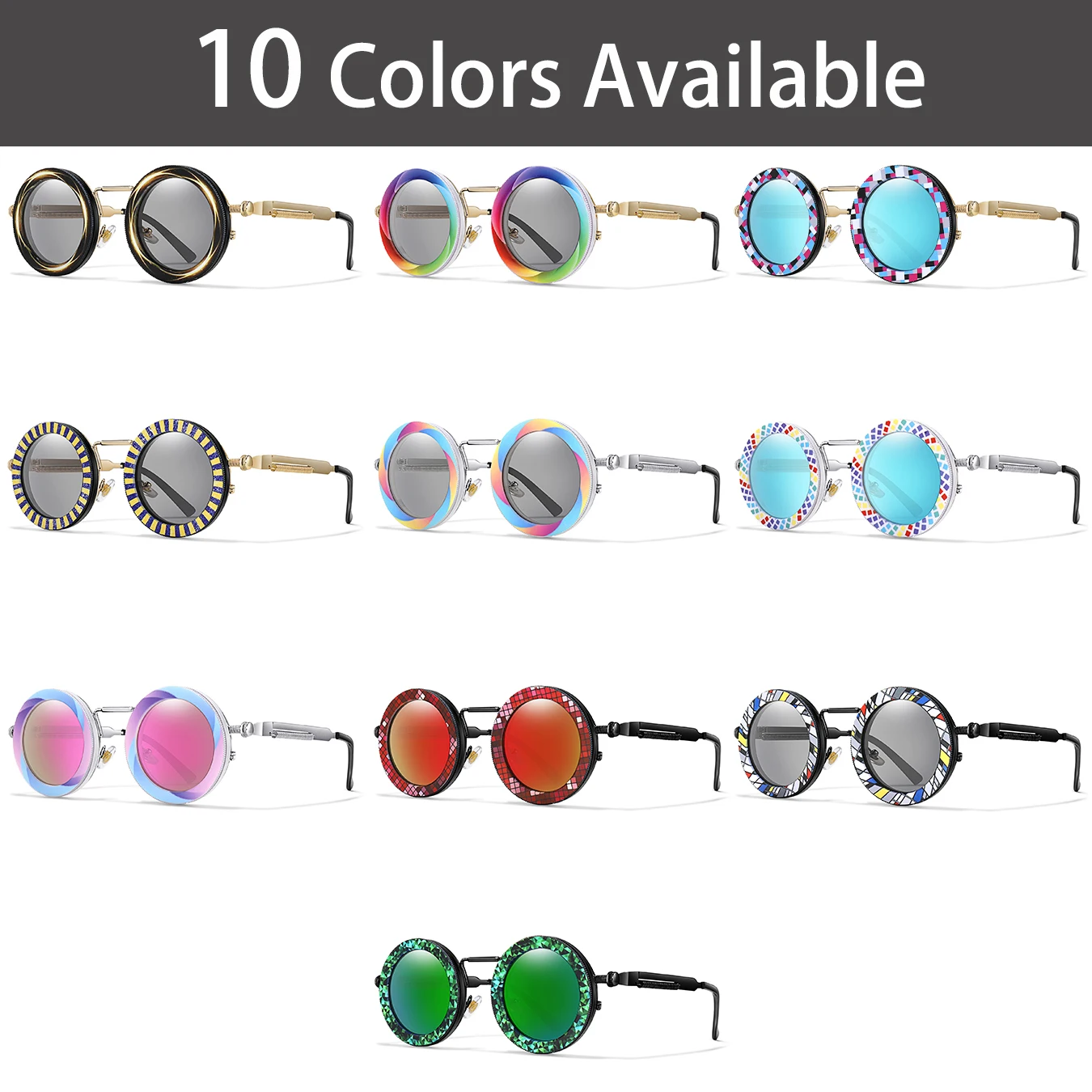 نظارات شمسية لركوب الدراجات للرجال والنساء، عدسات Steampunk قابلة للدوران ND - نظارات بإطار معدني قابل للتعديل مع صندوق