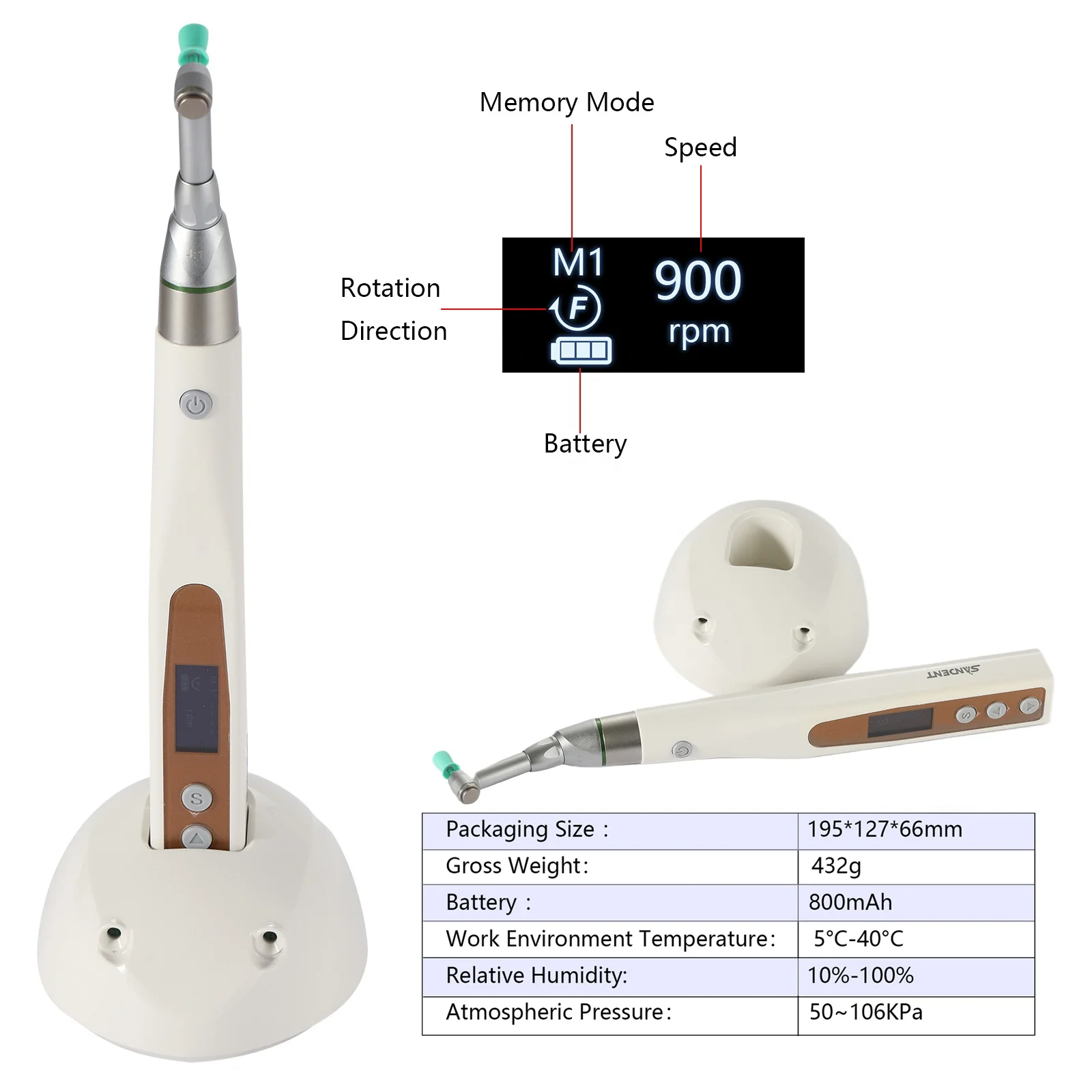 de ntal 360 °   Manipolo per profilassi igienico elettrico senza fili + tazze per angoli profilassi monouso universali