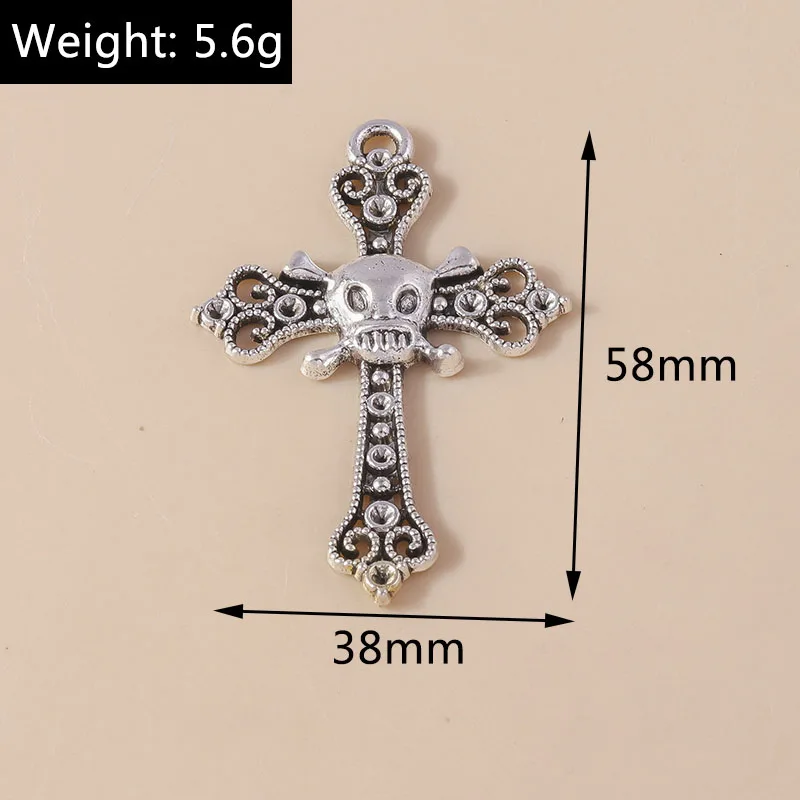 4 Stück 38*58mm Punk-Totenkopf-Kreuz-Anhänger aus Metalllegierung, Vintage-Gothic-Kreuz-Anhänger für DIY-Armbänder, Halsketten und Schmuckherstellung – Detail 13