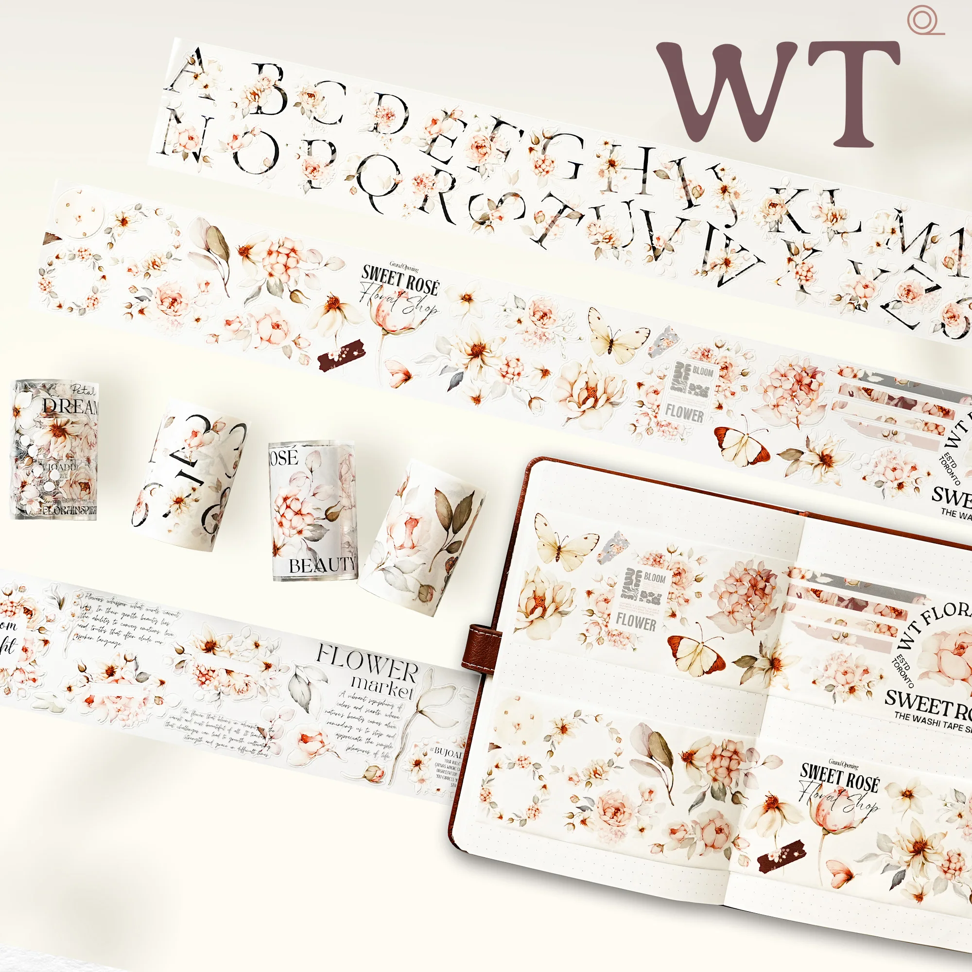 WT Moonlight Rose Pavilion, Rose Codex, Die Cut Flower Washi Paper PET Masking Tape INS Wind
