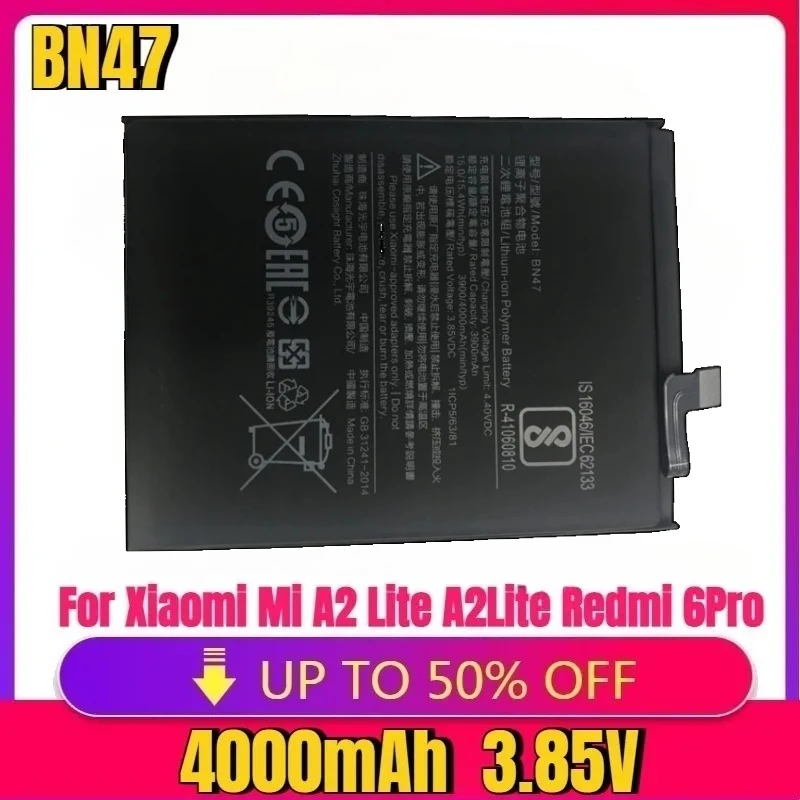 

For Xiaomi Mi A2 Lite A2Lite Redmi 6Pro 6A 7A 4000mAh Battery New Large-Capacity Battery New High Quality Replaceable BN47
