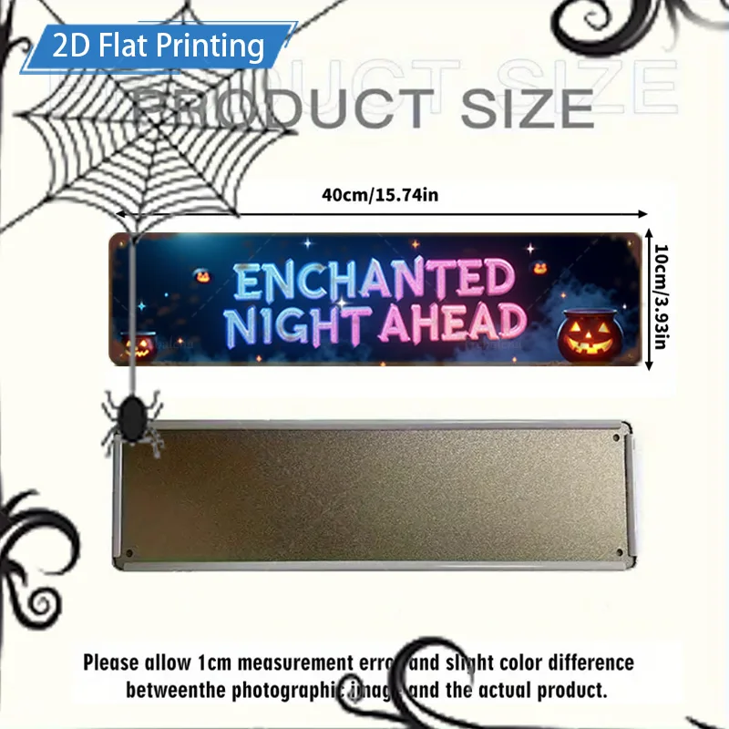 1 قطعة علامة معدنية، 4 × 16 بوصة ليلة مسحورة أمام: مشهد اليقطين والخفافيش للهالوين علامة معدنية ديكور فني #3