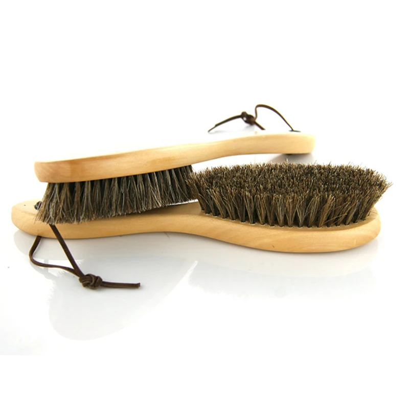 Horse Hair Brush Wooden Handle Shoe Polish Brush Soft Horsehair Laundry Cleaning Brush Tool Anti-Static Clean Cloth Clothes Care