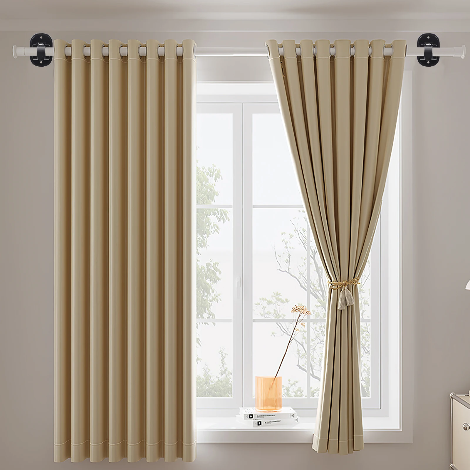 

4 Pcs Black Large Self Adhesive Curtain Rod Holders Bracket Mount Hooks Nail Free Wall Shower Tension Stands Accessories PVC