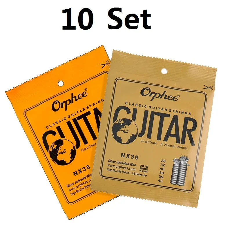 10 conjuntos de cordas de guitarra clássica clássica, fio banhado a prata e nylon, tensão dura/normal 028-043/028-045, envio direto