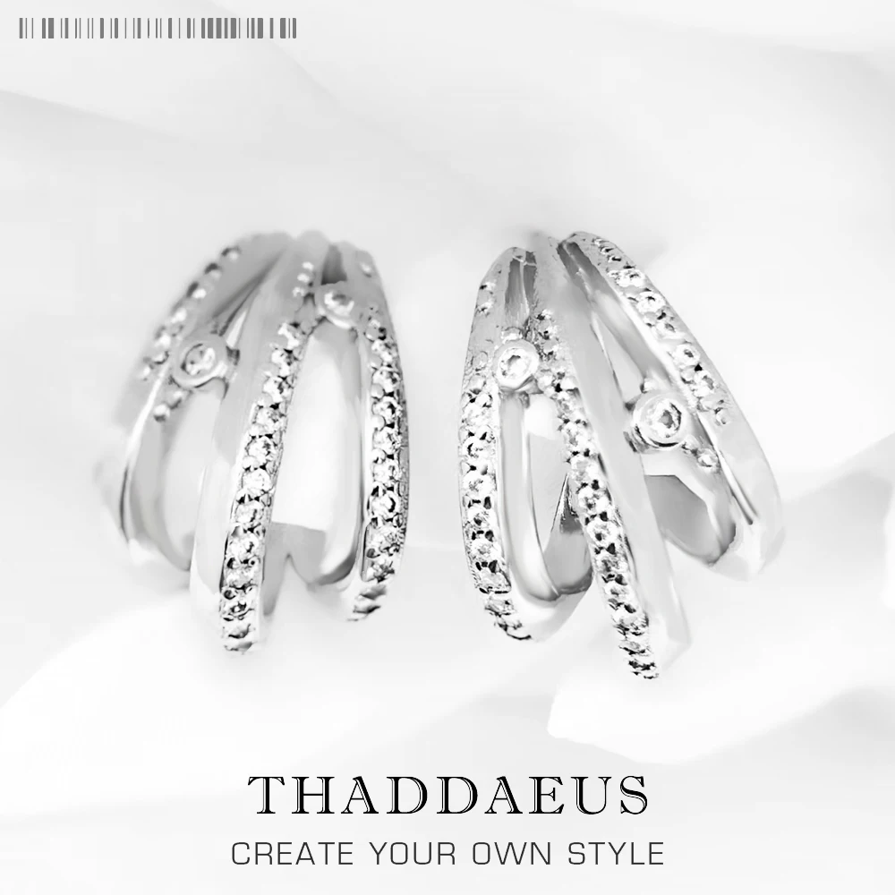 

Hinged Hoop Earrings Creole Wave With White Stones In Solid 925 Sterling Silver Trendy Gift Fine Jewerly For Women