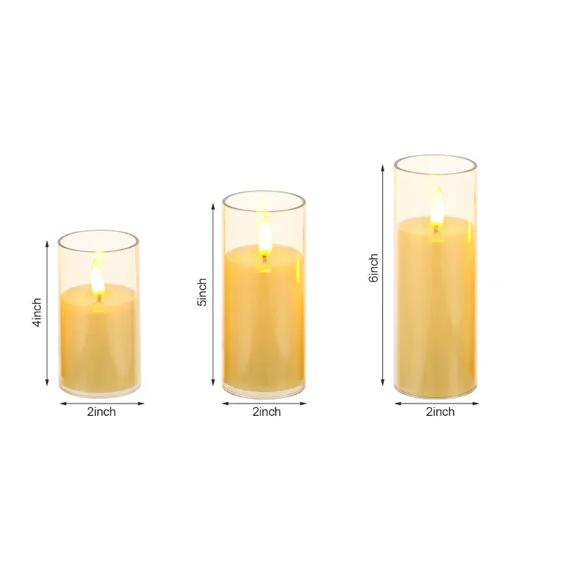 3 PCS/Set LED Flickering Flameless Pillar Amber Candles Battery Operated Acrylic Electric Candle for Wedding Halloween Christmas