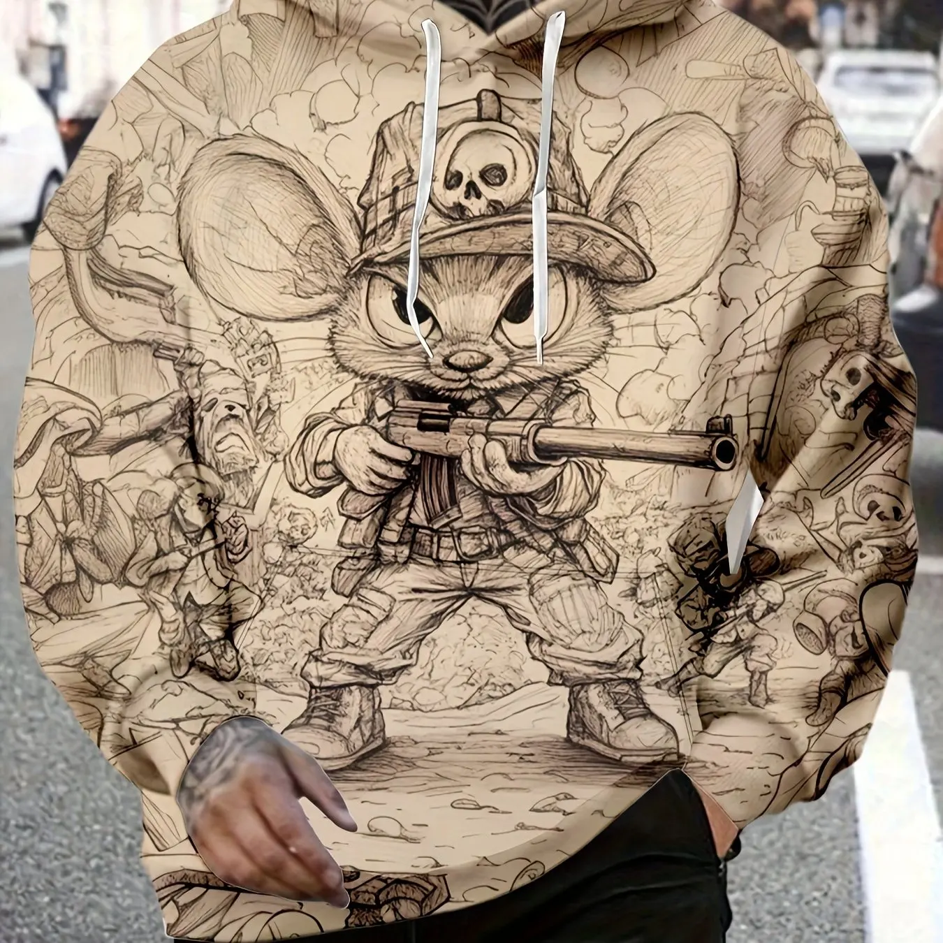 Casual Men's Hoodie 3d Printed Funny Mouse Pattern Long Sleeved Hooded Hoodie Pattern Men Clothing Hip-Hop Oversized Sweatshirt