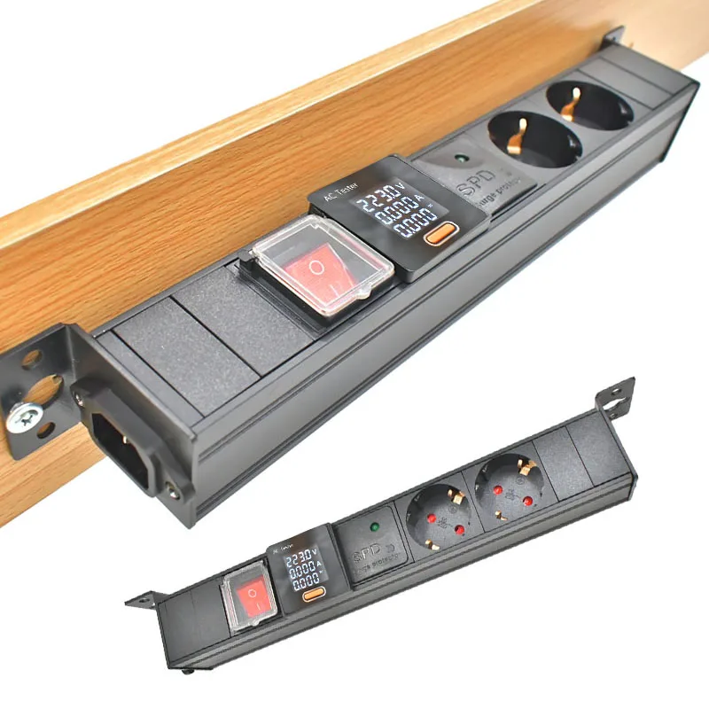 EU desktop Socket PDU Power Strip Network Cabinet Rack with Ammeter and Surge Protection C14 Charging Port No Extension Cable