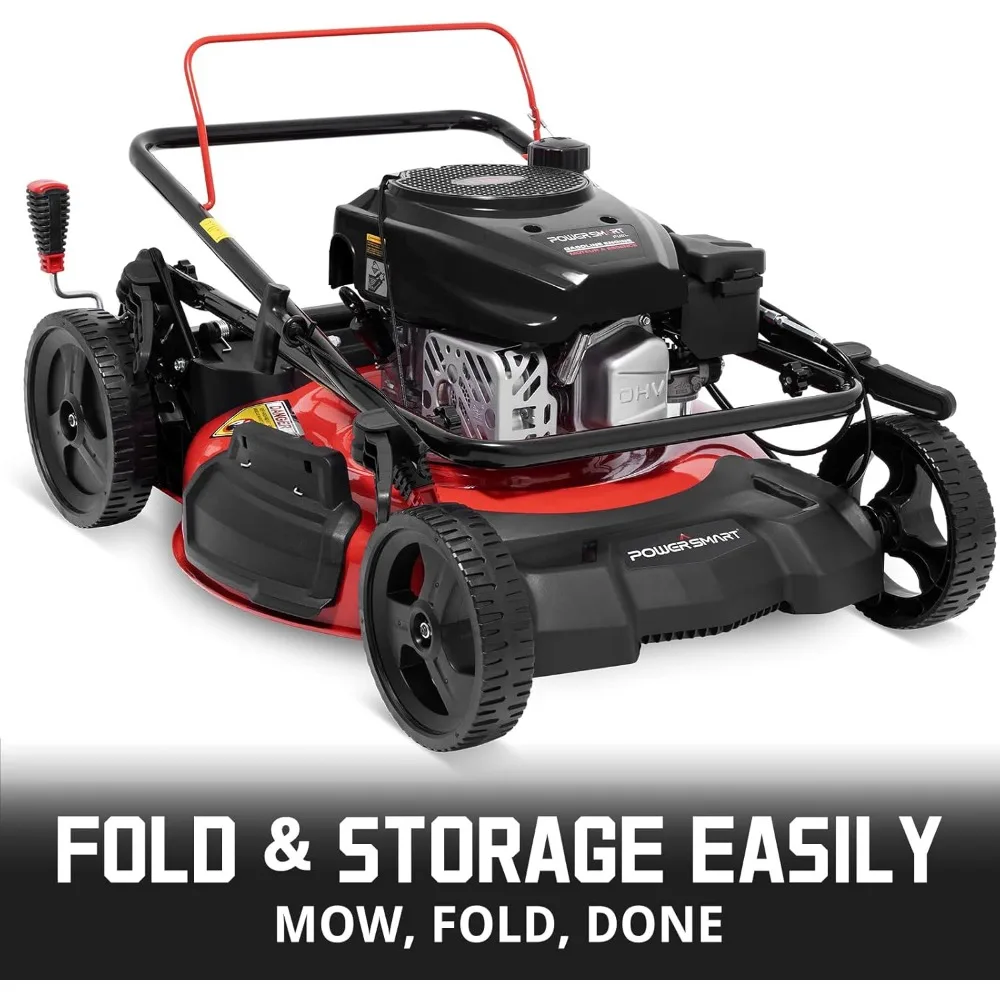 Cortador de grama a gás de 21 polegadas com motor 144cc OHV, cortador de pressão de dupla função para mulching e descarga lateral