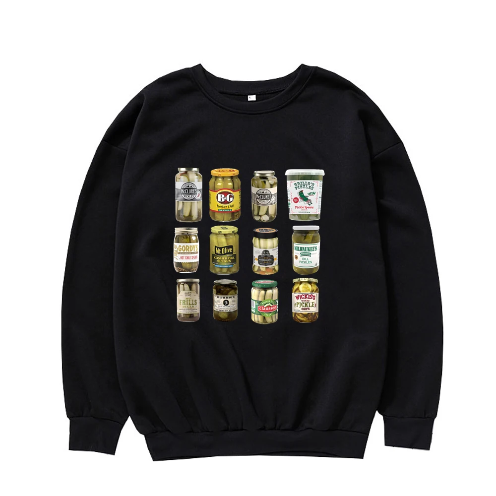 Vintage Canned Pickles Sweatshirt Fashion Pickle Lovers Pullover Harajuku Retro Print Unisex Tops Streetwear O-Neck Clothes