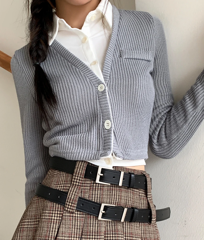 Fake Two Pieces Knitted Patchwork Women Crop Shirt Long Sleeve Slim Female Blouses Fashion Luxury Heart Single Breasted Top