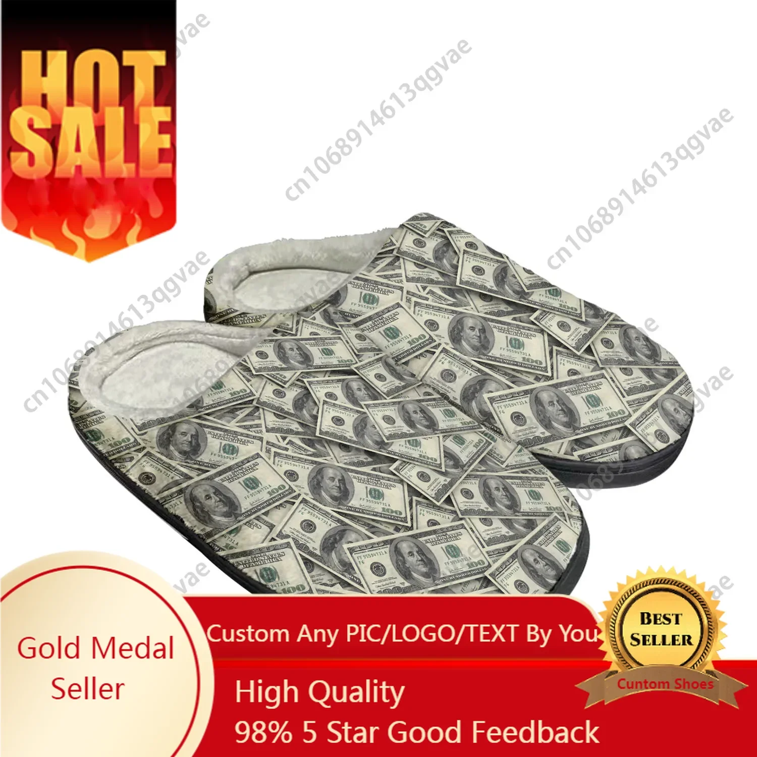 

Dollar Printed Popular Home Cotton Custom Slippers Mens Womens Sandals Plush Bedroom Casual Keep Warm Shoe Thermal Slipper Black