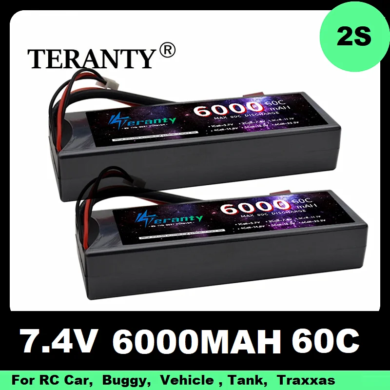 1/2PCS Teranty 2S Lipo Battery 6000mAh 7.4V 60C For RC Vehicles Buggy Truggy Crawler Monster Truck Car with TRX XT90 Dean T XT60