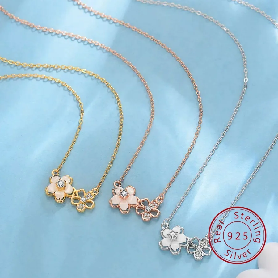 

Ожерелье из стерлингового серебра для женщин, сладкая и свежая цепочка на ключицу с цветочным принтом, роскошные серебряные украшения с элегантным шармом