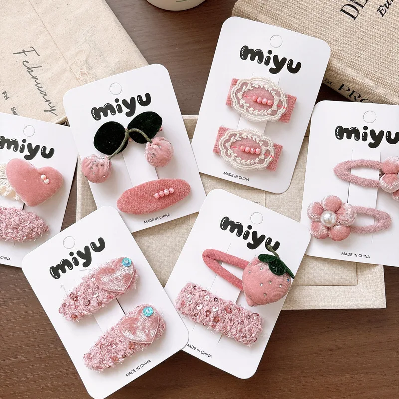Sweet Pink Princess Hair Clip Lovely Cute Girls Bangs BB Clips Hair Side Clips Versatile Velvet Cherry Flower Bangs Hairpins New