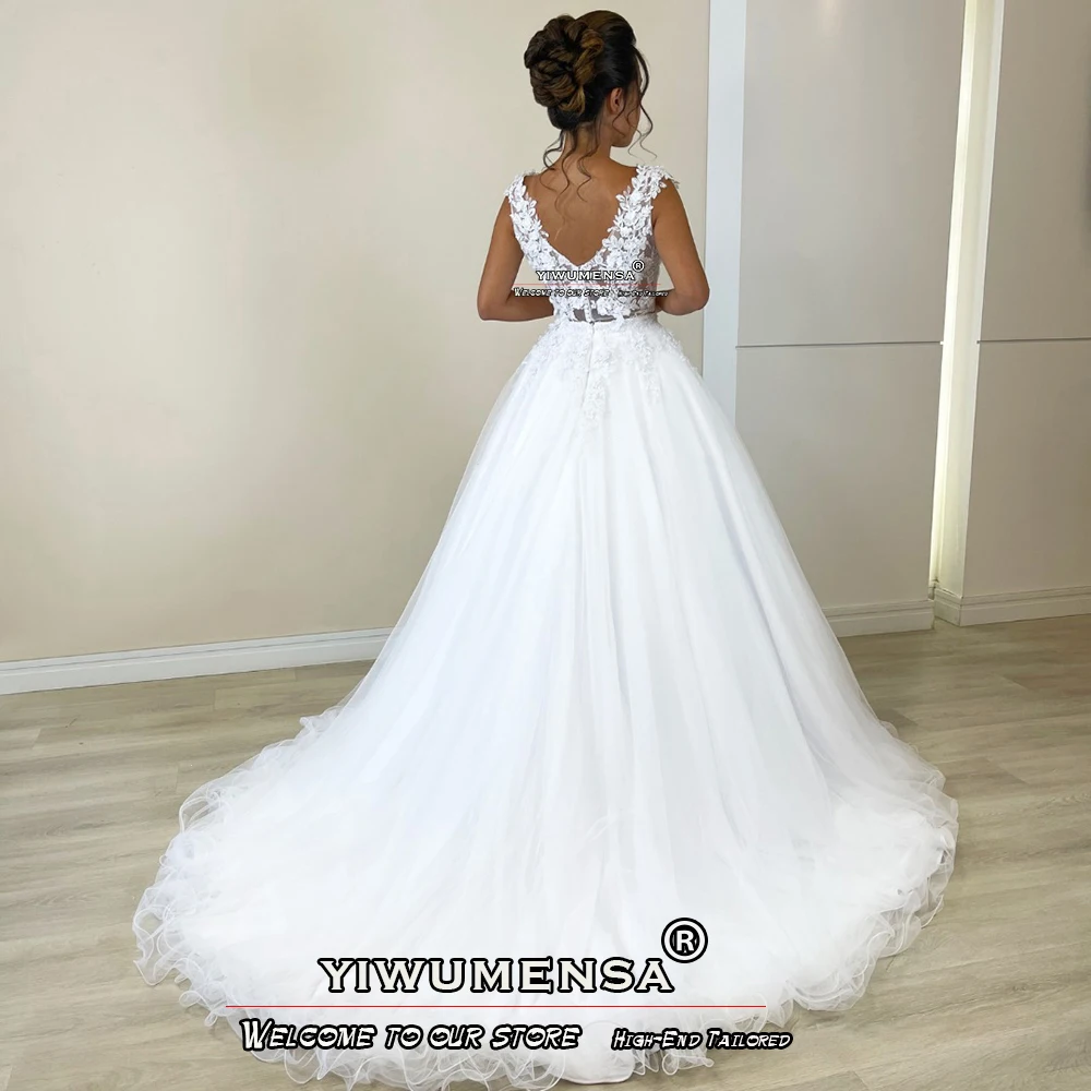 Luxury White Wedding Dresses Formal Women Party A Line Sleeveless Bridal Gowns Crystals Beading Bride Marriage Dress Tailored