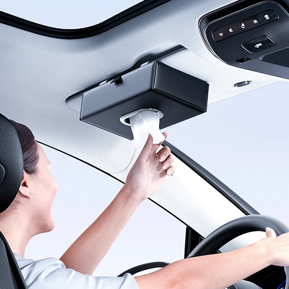 PU Leather Sun Visor Hanging Napkin Pater Towel Organizer Highend Holder Car Mounted Sunshade Tissue Box
