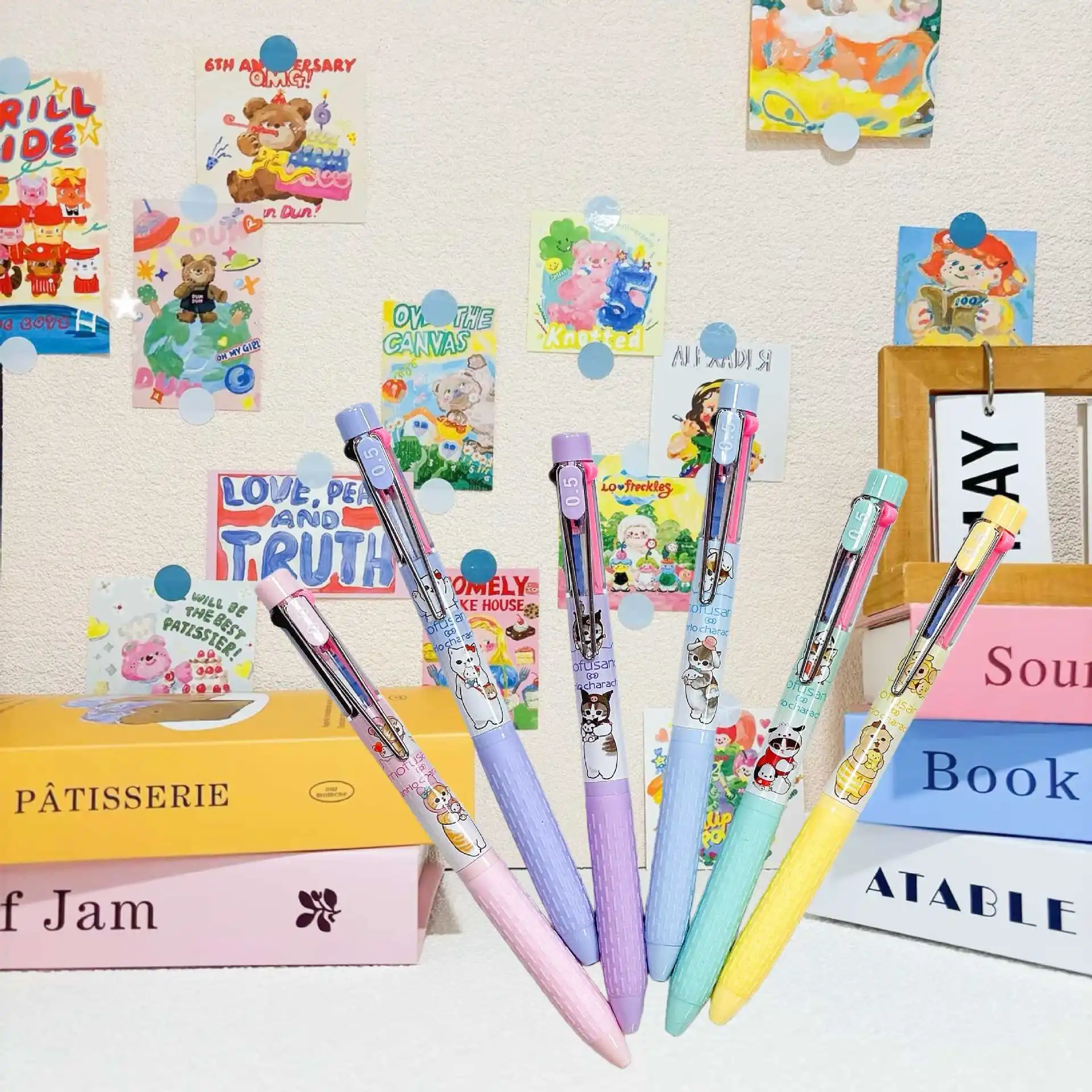 New model Shark Cat Triple Color Neutral Pen Cute Cartoon Cat Fosandhi Notebook Highlight Marker Stationery