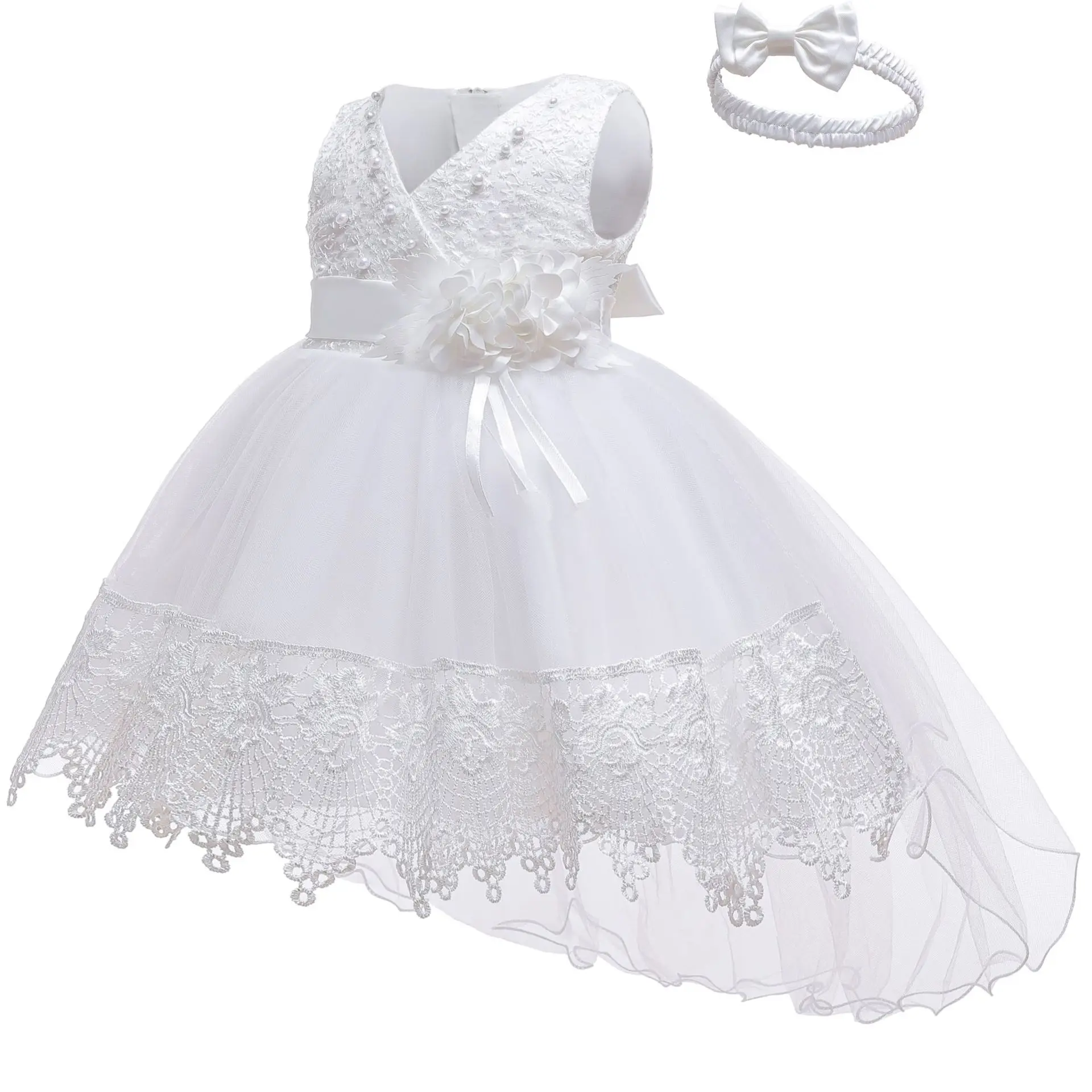 

Baby Toddler Lace Princess Dress Girls First Baptism Elegant Embroidery Wedding Party Flowers Bridesmaid Dresses Up For 0-2Y