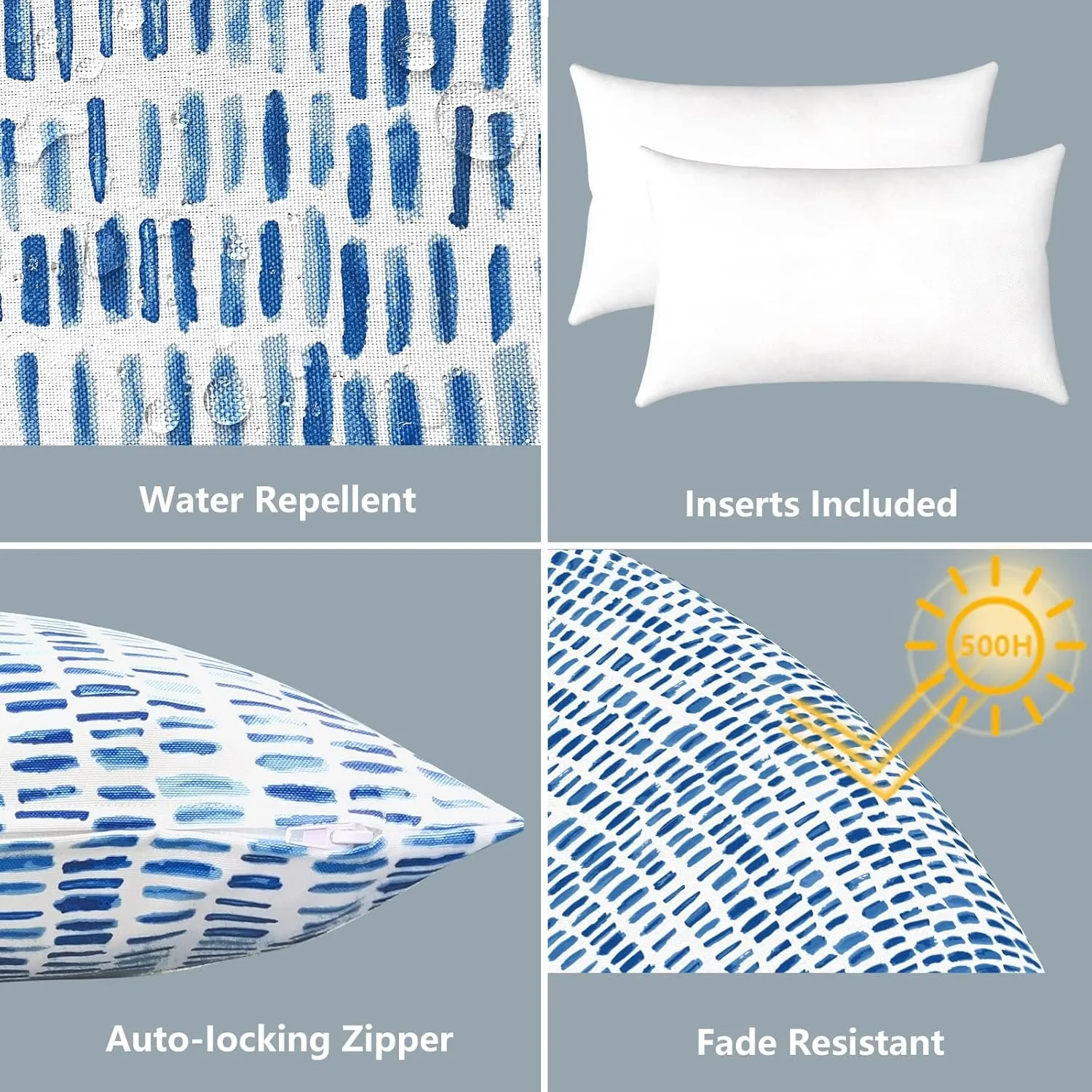Ein Set mit 2 Taillenkissen für den Innenhof, 12"x20" lichtbeständige Taillenkissen für den Außenbereich, kieselblau