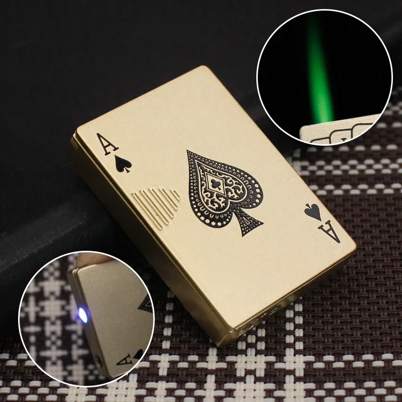 New Creative Metal Jet Torch Green Flame Poker Lighter Windproof Playing Card Lighter Funny Toy Smoking Accessories Men\'s Gift