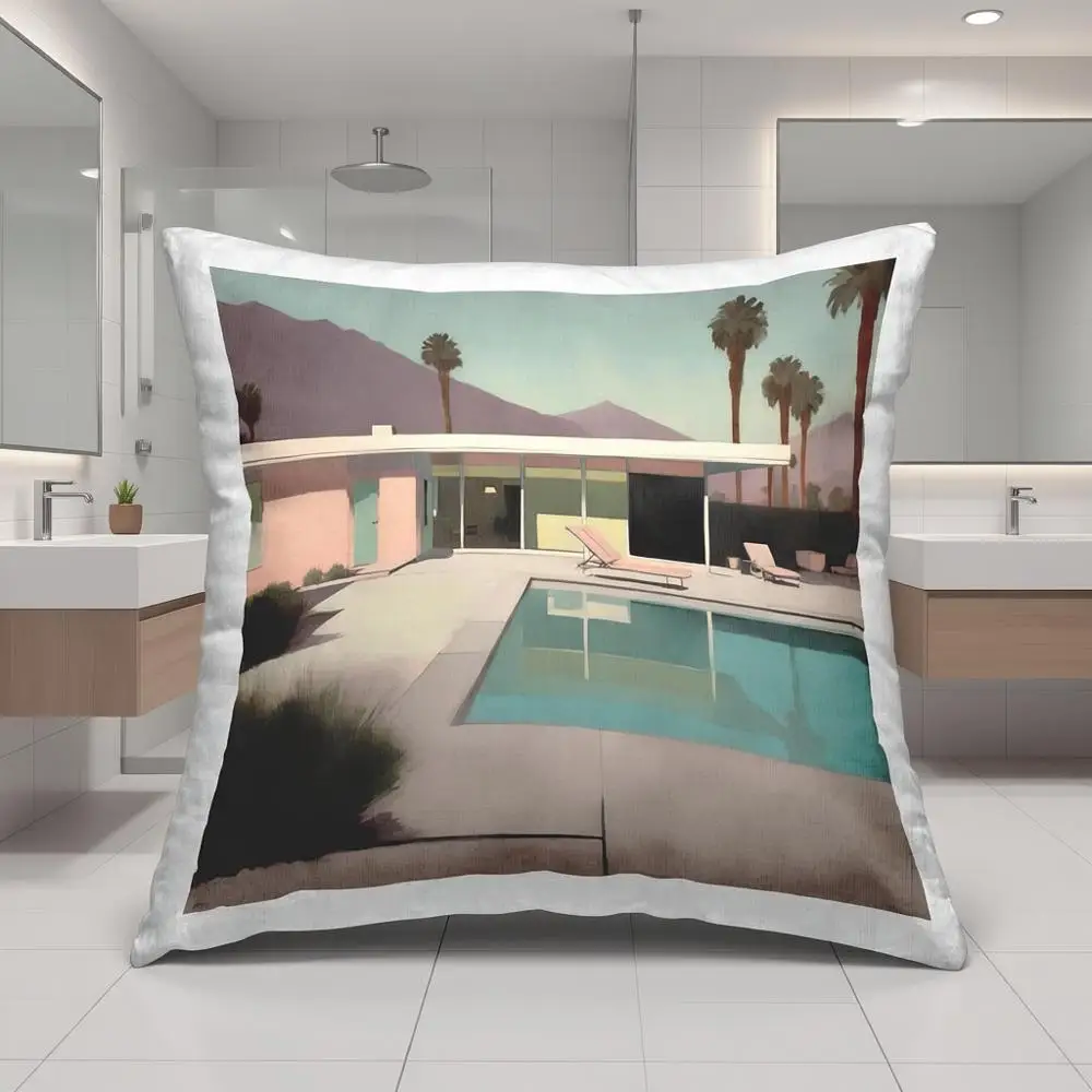 

California Pool Scene Indoor Printed Pillow, 18x7x18, Plush