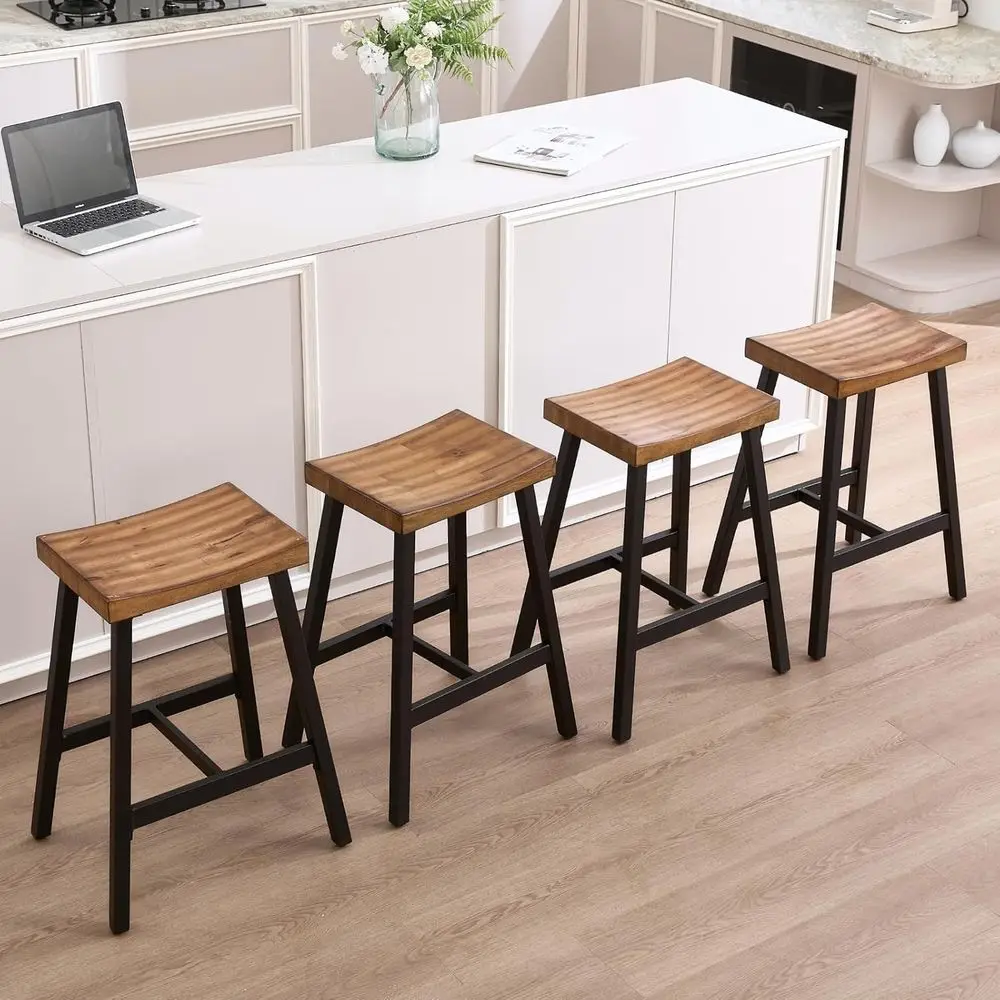 

Набор из 4 металлических барных стульев высотой до столешницы, 26 дюймов, в индустриальном стиле, с изогнутым деревянным сиденьем, для кухонного острова в стиле рустик