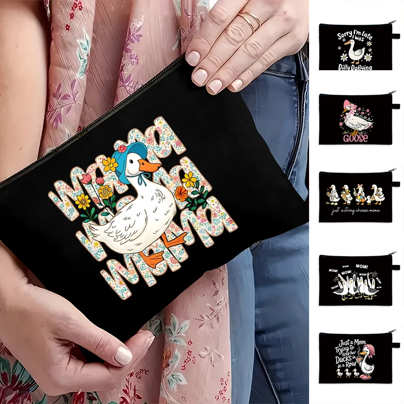 

Забавная косметичка с цветочным принтом и молнией в виде утки-мамы, милая сумочка для макияжа в виде утки, подарок на День матери для мамы, женская косметичка