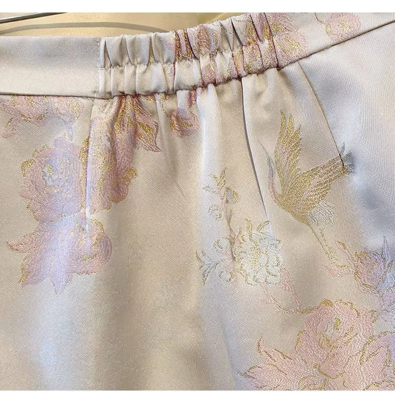 Chinese Style Embroidered National New Spring and Summer Slimming High Waist Mid-length Bag Jacquard Pear-shaped Belly Covering