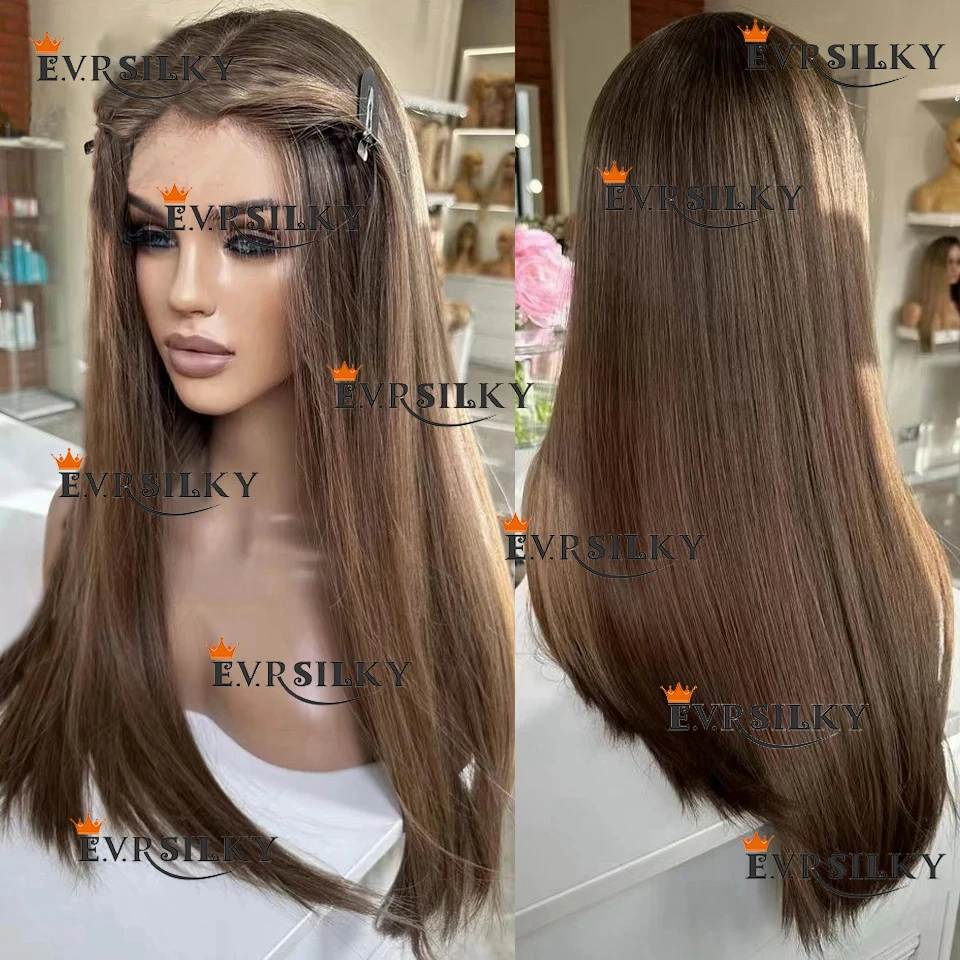 Brown straight hair beautiful and comfortable  female wig 100% human hair easy to wear HD full lace wig natural hairline