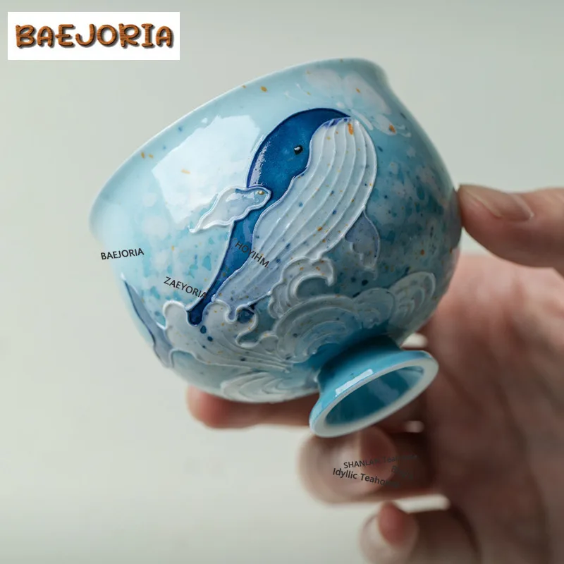 BAEJORIA Blue Hand-painted Wave Pattern Tea Set Complete Set Creative Tea Ceremony Set Teapot And Tea Cup Set Cha Collection