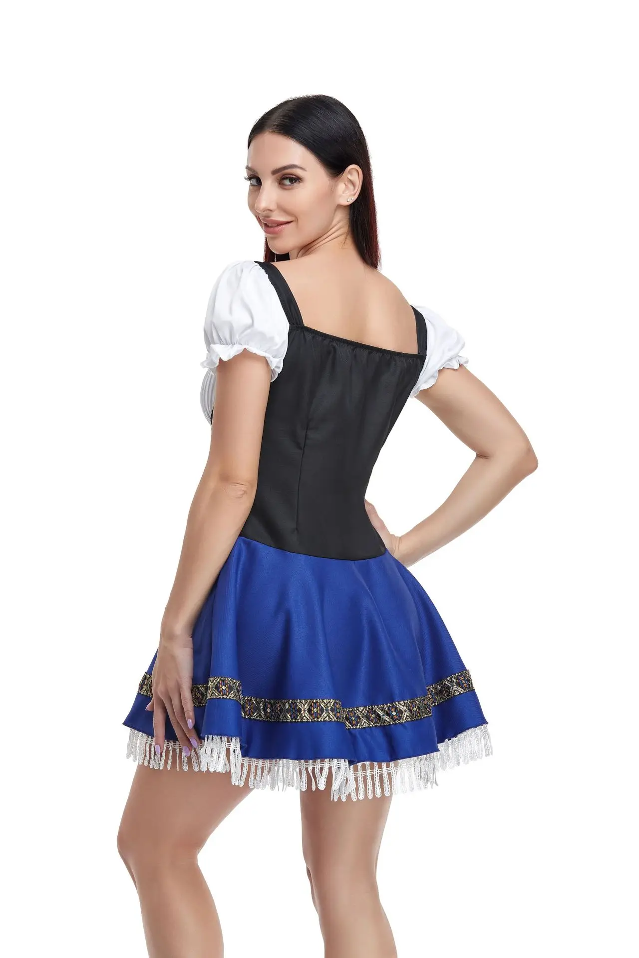 German Beer Dirndl Dress Apron Set For Women's Bavarian Oktoberfest Babe Bar Maid Cosplay Carnival Plaid Dress