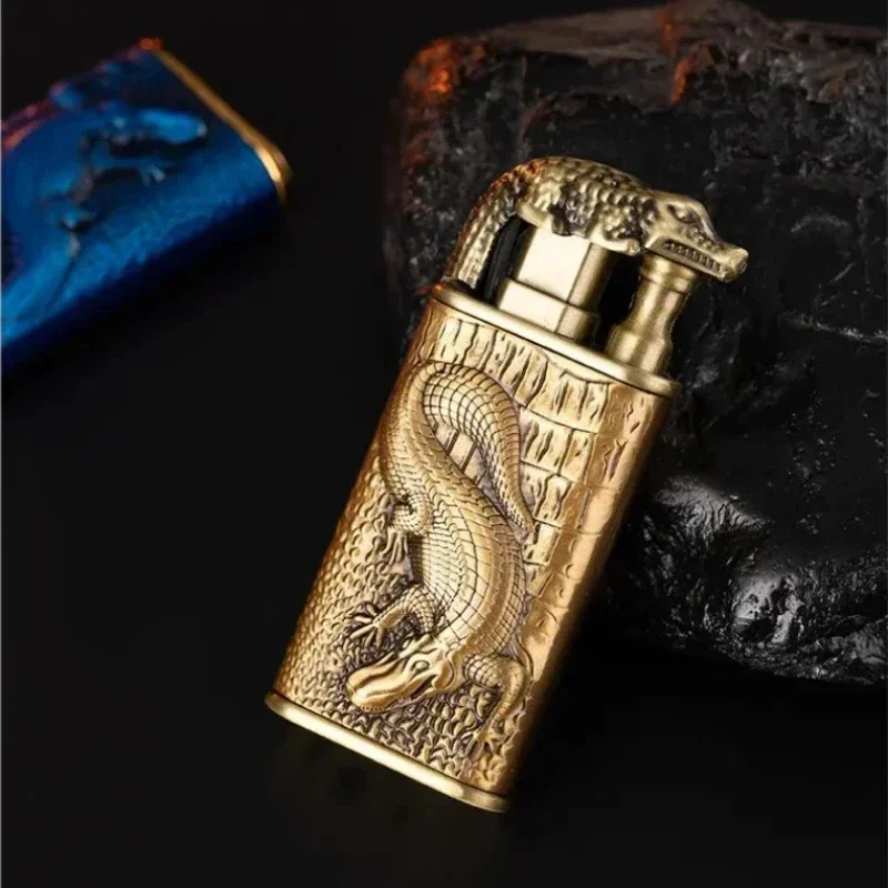 New Cool Double Flame Lighter Windproof Metal Cigarette Torch Lighter Butane Gas Jet Lighters Crocodile Dragon Men Smoking Gift