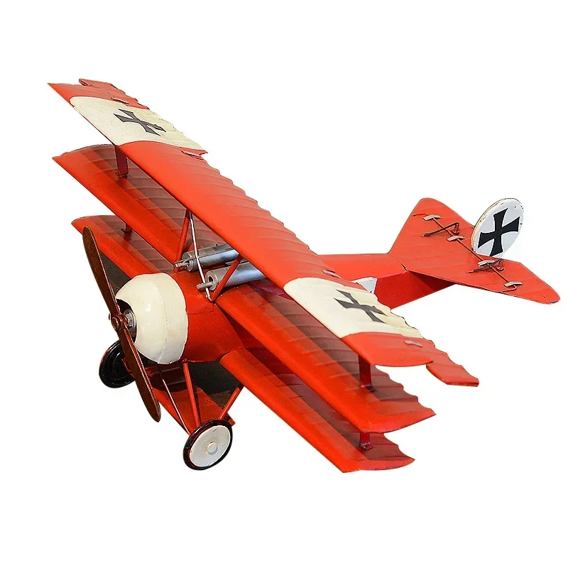 Retro tin plane model German World War I Red Baron three-wing fighting plane model shop decoration ornament