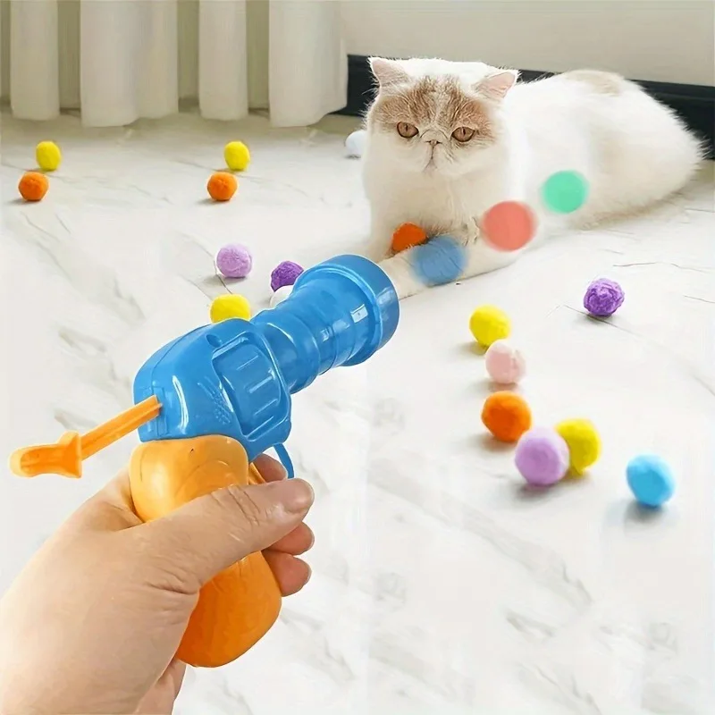 1 Set Cat Toy Interactive High Fun Toy Gun 20PCS Plush Ball Launches Quiet High Bounce Ball To Tease The Cat