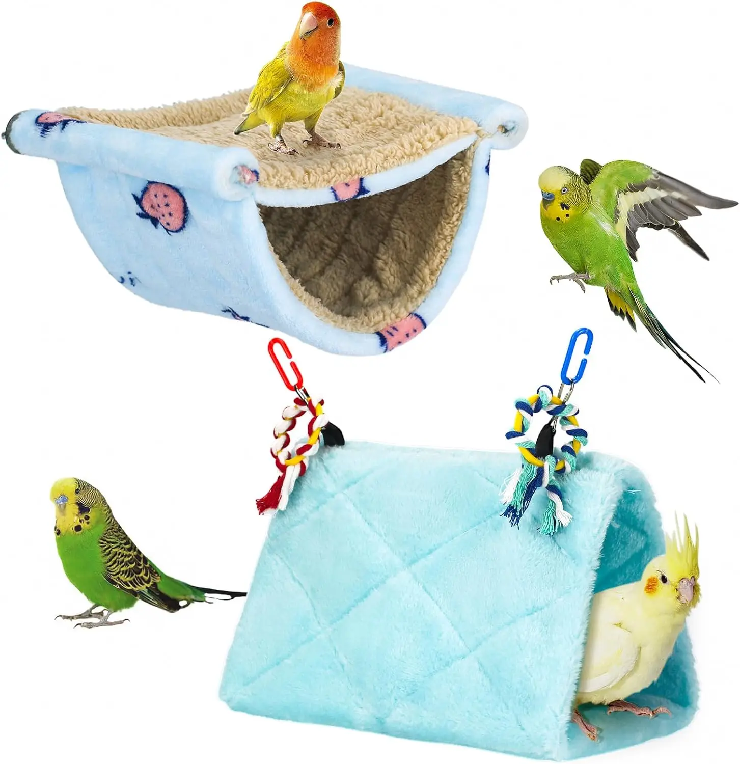 2Pcs Bird Cage Hammock Bed for Parakeets, Cockatiels, Conures, Small Pets