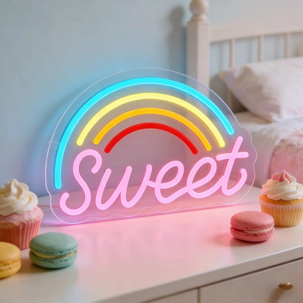 

Неоновая лампа Sweet Rainbow USB для создания атмосферы, неоновая вывеска для комнаты принцессы, рабочего стола, дня рождения, кондитерской, декора дома и гостиной