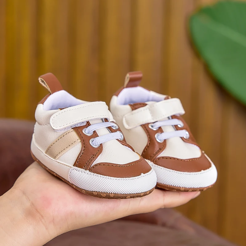 Color-Blocked Velcro Baby Casual Shoes, Soft-Soled Baby Walking Shoes, 0-1 Year Old British Style Pre-Walking Shoes
