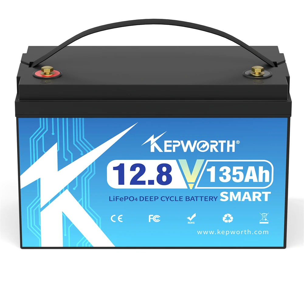KEPWORTH 12V 135Ah LiFePO4 Batterie Smart, 100A BMS, Perfekter Ersatz für Blei-Säure-Batterien für Wohnwagen, Camping, Boote
