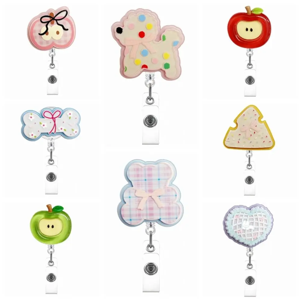 Acrylic ID Badge Holder 360 Rotating Alligator Clip Badge Reel Clip Fruit Dog Retractable Nurse Badge Reel Crocodile Buckle