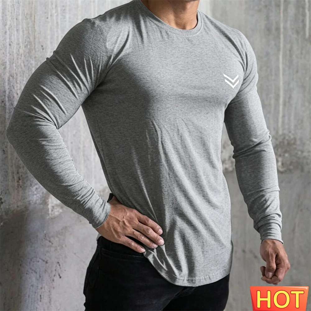 Summer Cotton Long Sleeve T-shirt Men Running Sport Skinny Shirt Gym Fitness Training Tee Tops Male Bodybuilding Men's clothing image 4