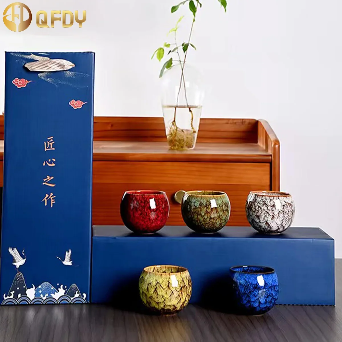 

Handmade ceramic five-element cup set - crystal clear, high-end gift box, 5 cups, the first choice for exquisite gifts