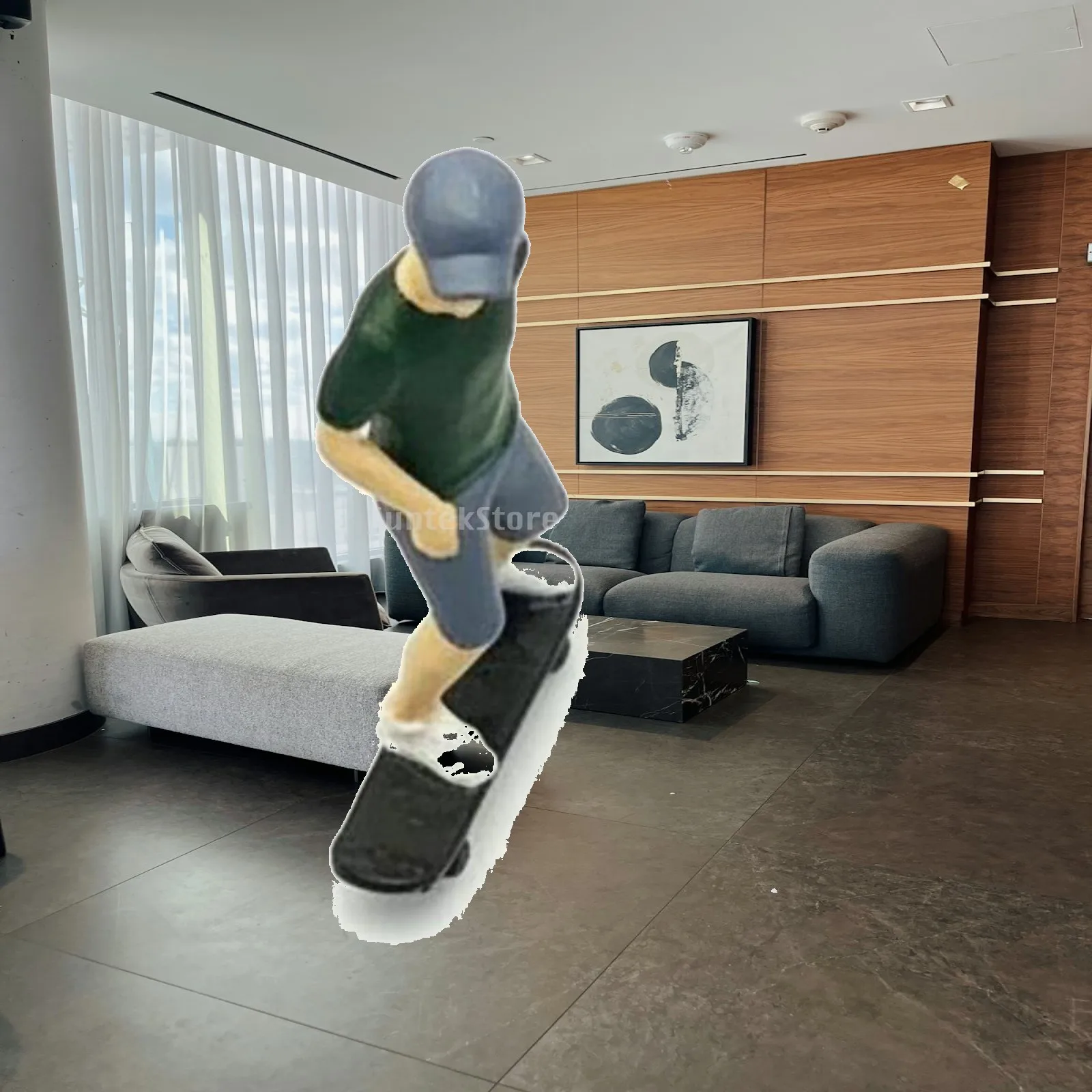 Mini Board-Riding Lad Figurine Realistic Home Decor Display Piece for Shelf