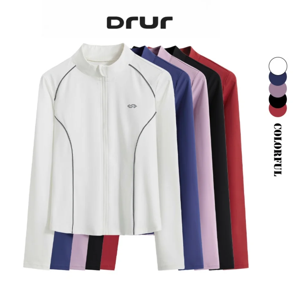 

Женские куртки для бега DRUR, легкие на молнии для защиты от солнца, спортивный топ с длинными рукавами, спортивная одежда, одежда для йоги, фитнеса 2025