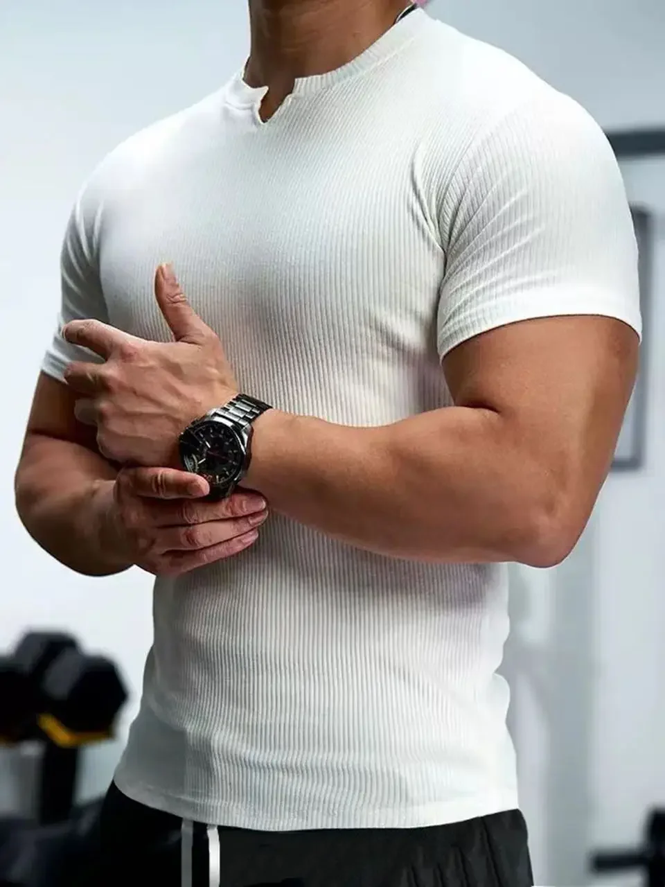 

Men Small V Neck Short Sleeve Thread T Shirt Fashion T-shirt Sports Casual Gym Clothing Fitness Tshirt