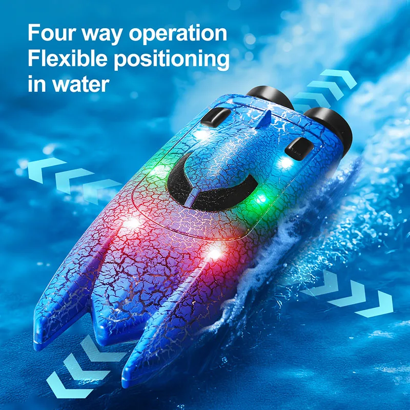Mini cortador de 2,4 GHz 360 °   Brinquedos aquáticos de barco de controle remoto à prova d'água para lancha motora com luzes LED